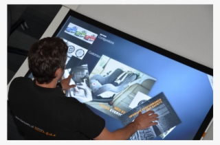 A Man Using A Dust Proof Touch Screen Table - Led-backlit Lcd Display #8514920