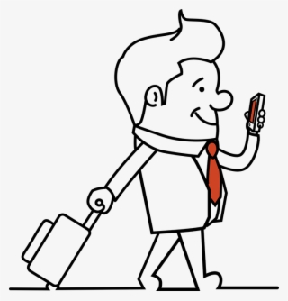 Man Travel Smartphone Briefcase Suitcase Looking - Drawing Of A Man With A Suitcase #8515143