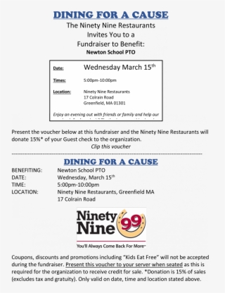 Newton Dining For Cause 99 - 99 Restaurant #8527126