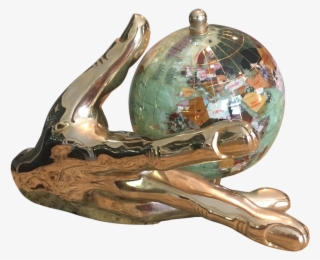 Large Solid Brass Hand Holding Gemstone Globe - Bronze Sculpture #8529561