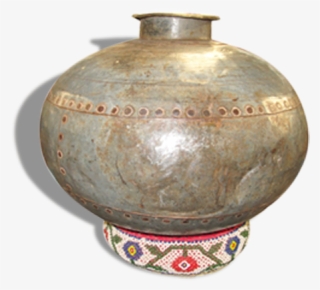 Old Pot Matka In Water Hammered Metal / Round Base - Earthenware #8532296