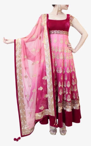 Shaded Light To Dark Pink Heavy Anarkali Indian Suits, - Silk #8533162