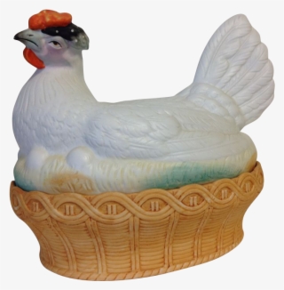 Wonderful Large Bisque Hen On Nest - Rooster #8533858