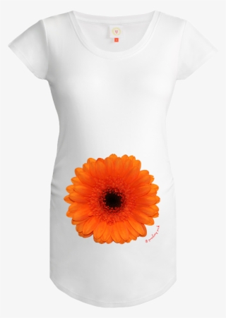 Gooseberry Pink Orange Gerbera Maternity Top In White - Barberton Daisy #8533935