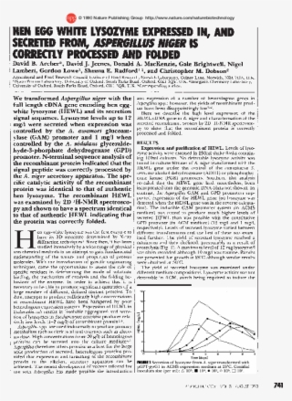 Hen Egg White Lysozyme Expressed In, And Secreted From, - Document #8534203