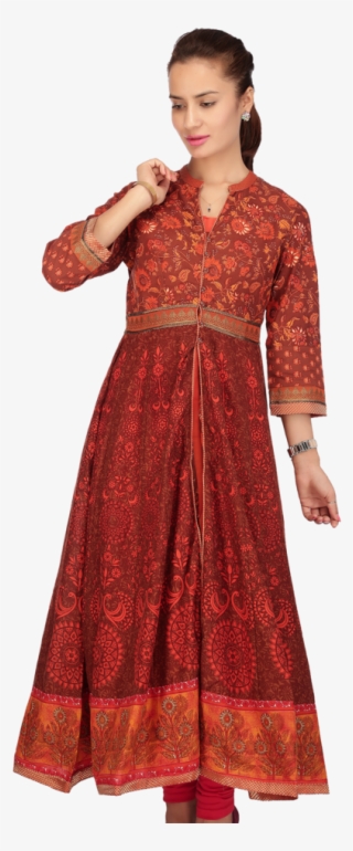 Women Cotton Printed Anarkali Kurta - Velvet #8539615