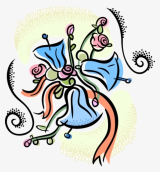 Vector Illustration Of Wedding Bells With Rose Flowers - Wedding Bells #8561656