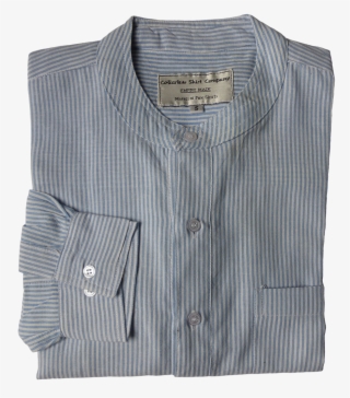 Collarless Shirt Grandad Shirt Pinstripe Pale Blue - Button #8567980