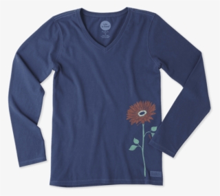 Women's Namaste Flower Long Sleeve Crusher Vee - Long-sleeved T-shirt #8574564