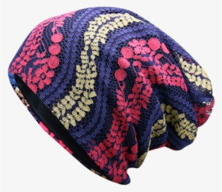 Layered Lace Flower Pattern Beanie - Knit Cap #8577404
