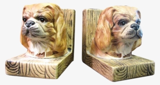 Pair Of Dog Head Ceramic Bookends - Tibetan Spaniel #8592206