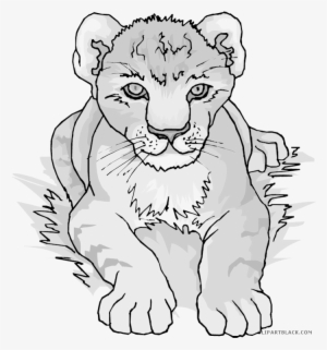 Clipartblack Com Animal Free Black White Images - Lion Cub Large Wall Clock #862327