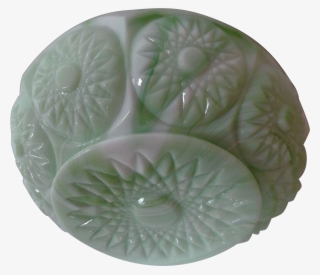 Green White Vintage Slag Glass Rose Bowl Jardiniere - Ceramic #8600550