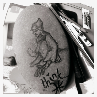 Pencil Sketch On Beach Pebble - Monochrome #8602106