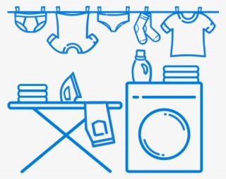 A Laundry Room With Clothes On A Hanger And An Iron - Laundry Png #8602339
