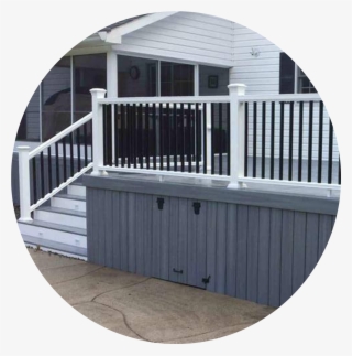 Grey Deck With White And Black Railings - Balcony #8609273