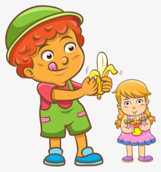 Juice Child Eating Cartoon Illustration - Children Eating Cartoon #8611372