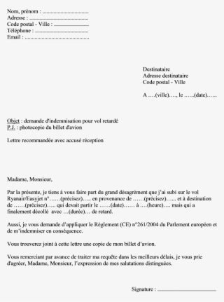Modèle De Lettre Demande Indemnisation Vol Ryanair - Demande Changement D Adresse #8614202
