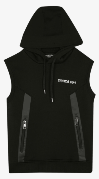 Black Motif Print Sleeveless Hoodie - Hoodie #8616044