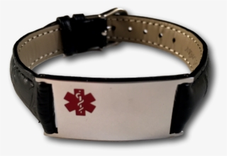 Medical Id Bracelet, Black "snake" Leather - Sos Armband Leer #8616563