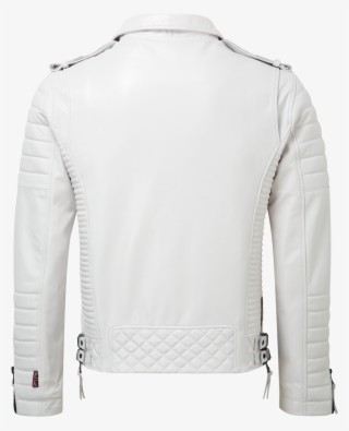 Bear- White Moto Sheepskin Leather Jacket - Back Of White Leather Jacket #8643147