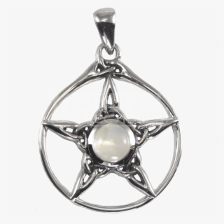 Silver Triquetra Pentacle Pendant With Rainbow Moonstone - Locket #8649186