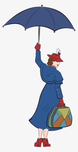 Mary Poppins Flying With Umbrella And Suitcase - Cartoon #8652824