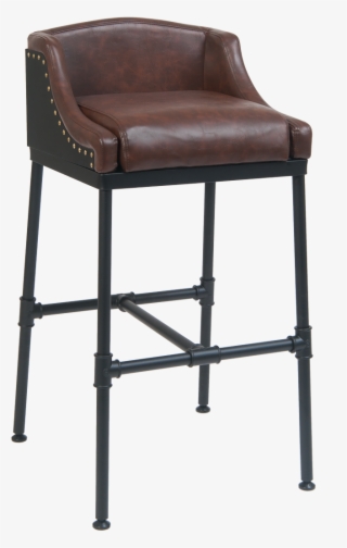 Metal Bar Stool W/ Brown Vinyl Seat & Back, Pipe Footrest - Bar Stool #8679892
