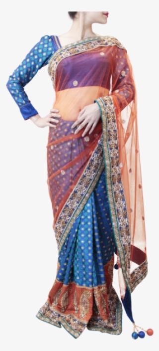Styles Closet Rust And Blue Saree Stylescloset - Silk #8703874