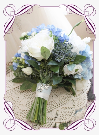 Silk Artificial Bridal Posy Bouquet With Light Blue, - Flower Bouquet #8712959