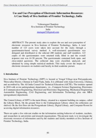 Use And User Perception Of Electronic Information Resources - Working Capital Management In Construction Journal #8713039