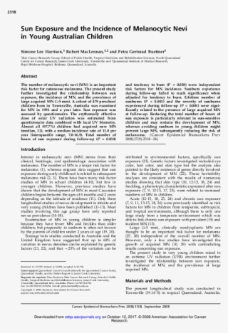 Sun Exposure And The Incidence Of Melanocytic Nevi - Document #8714078