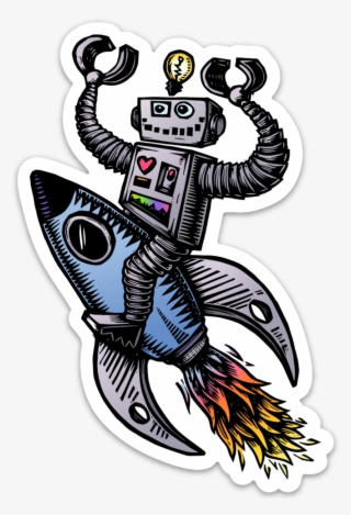 Image Of Robot On A Rocket Ship Sticker #8731728 Image Of Robot On A Rocket Ship Sticker #8731728