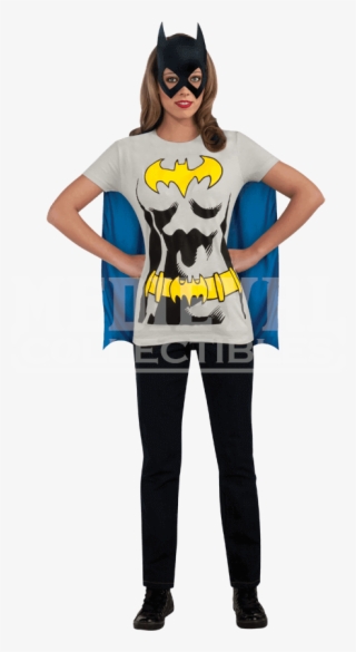 Adult Batgirl Cape T Shirt With Mask - Vestido Batgirl #8738352
