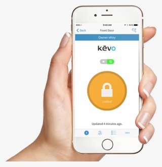 Hand Holding Phone With Kevo App Showing Active Ekeys - Iphone #8746467