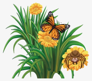 Butterfly And Flower Clipart - Summer Flower Flowers With Butterflies Clipart #8751406