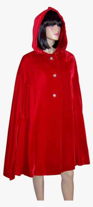1950's Vintage, Cherry Red Velvet Hooded Evening Cape - Cape #8753493