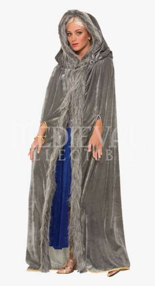 Womens Fur Trimmed Grey Costume Cloak - Womens Hooded Cloak Medieval #8763749