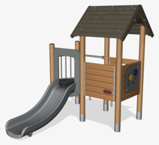 Double Playhouse With Balcony, Wood Posts, Plastic - Playground Slide #8765767
