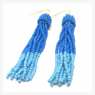 Long Blue Tassel Earrings - Crochet #8769801