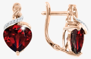 Earrings In Red Gold Of 585 Assay Value With Garnet, - Earrings #8775599