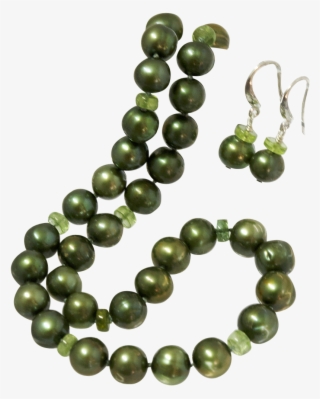 Green Pearl Necklace With Peridot Beads - Bead #8782143