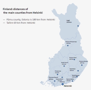 Finland Map Main Counties Dictances From Helsinki - Map Of Finland Png #8786081