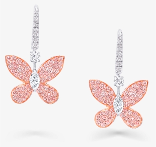 Pavé Butterfly Drop Earrings, Pink And White Diamond - Brush-footed Butterfly #8787163