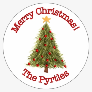 Watercolor Christmas Tree Round Gift Sticker - Rakyat Merdeka #8789306