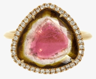 Watermelon Tourmaline Slice & Diamond Ring - Engagement Ring #8789494