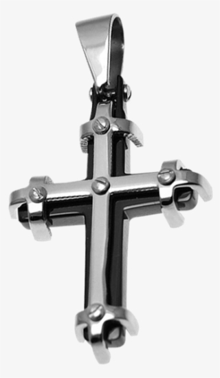 Stainless Banded Gothic Cross Pendant - Cross #8789525