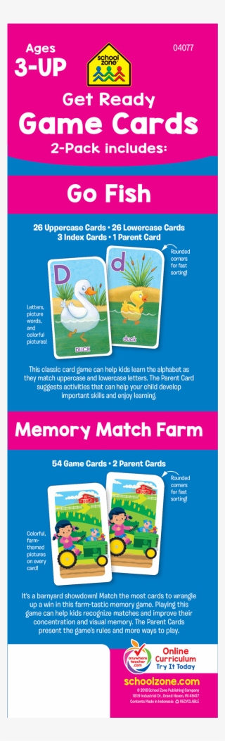 Get Ready Game Cards Go Fish & Memory Match Farm 2-pack - School Zone #8790195