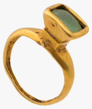 Gold Ring Set With Glass Imitating Emerald - Pre-engagement Ring #8792146