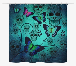 Sugar Skull & Butterflies Shower Curtain - Lepidoptera #8792247
